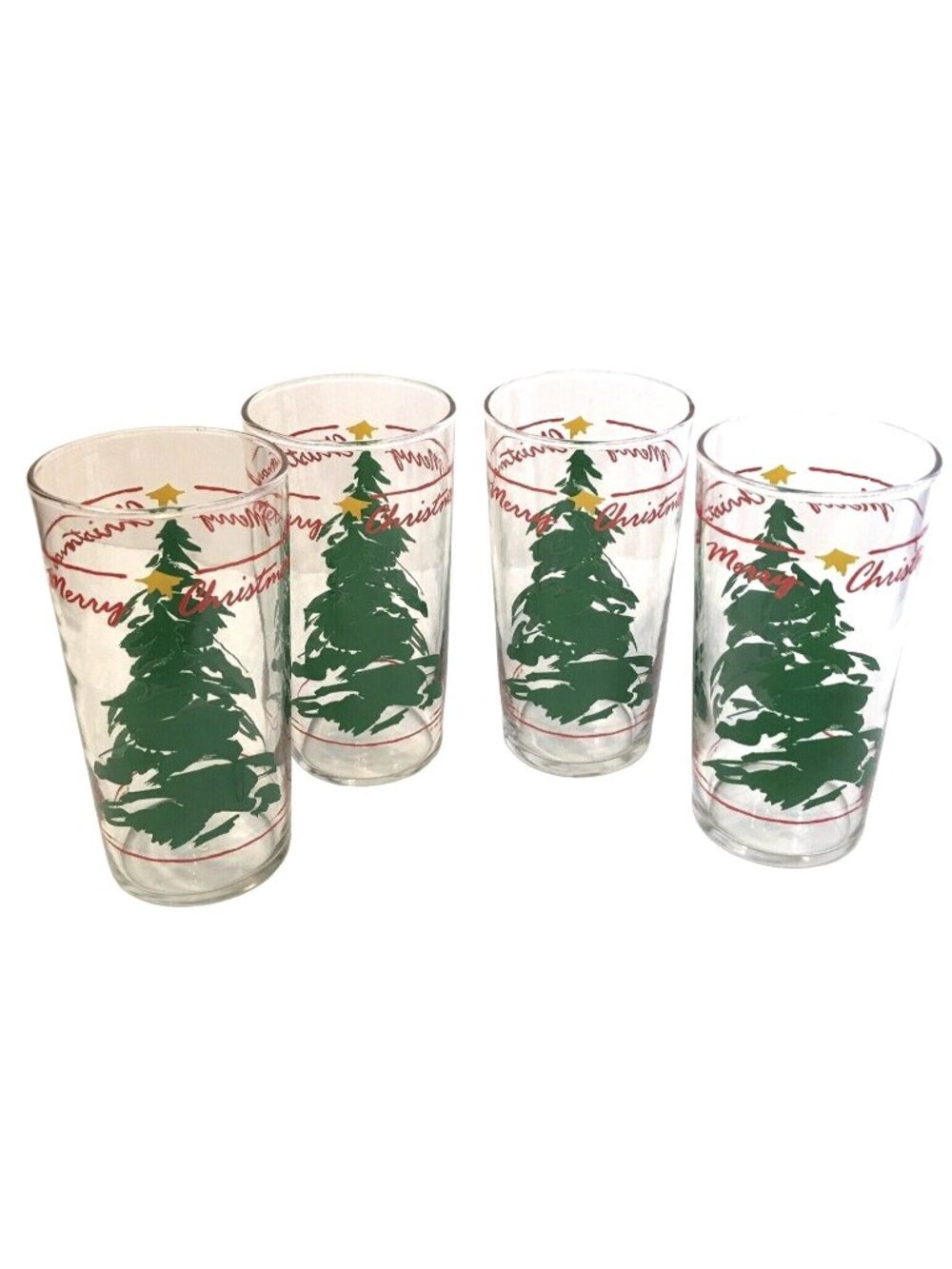 Christmas Tree Glass Set 4 - 12 oz Tumblers Vintage 1990 Abbey Press 5.25"